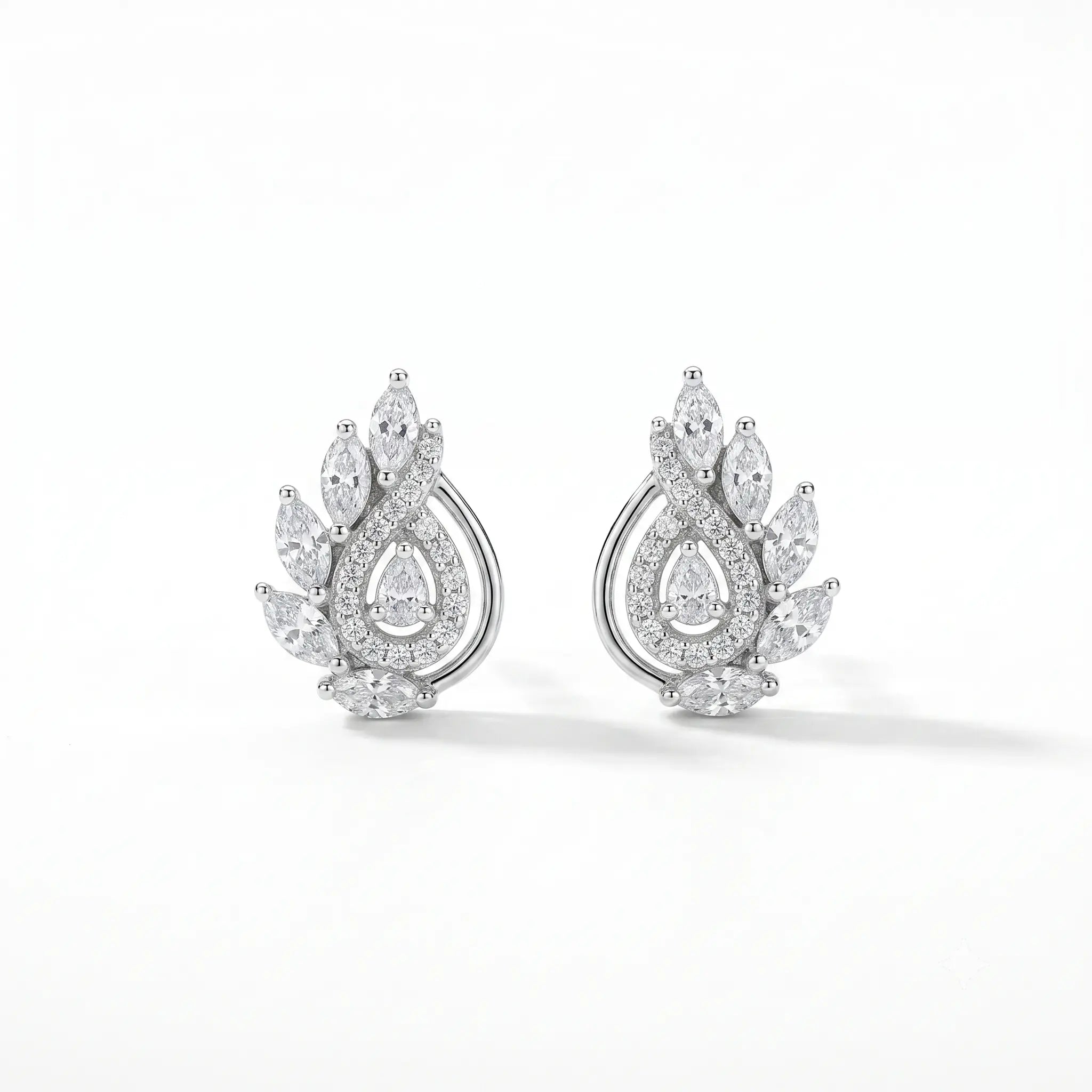 Leaf Swirl Diamond 925 Sterling Silver Stud Earrings for Women