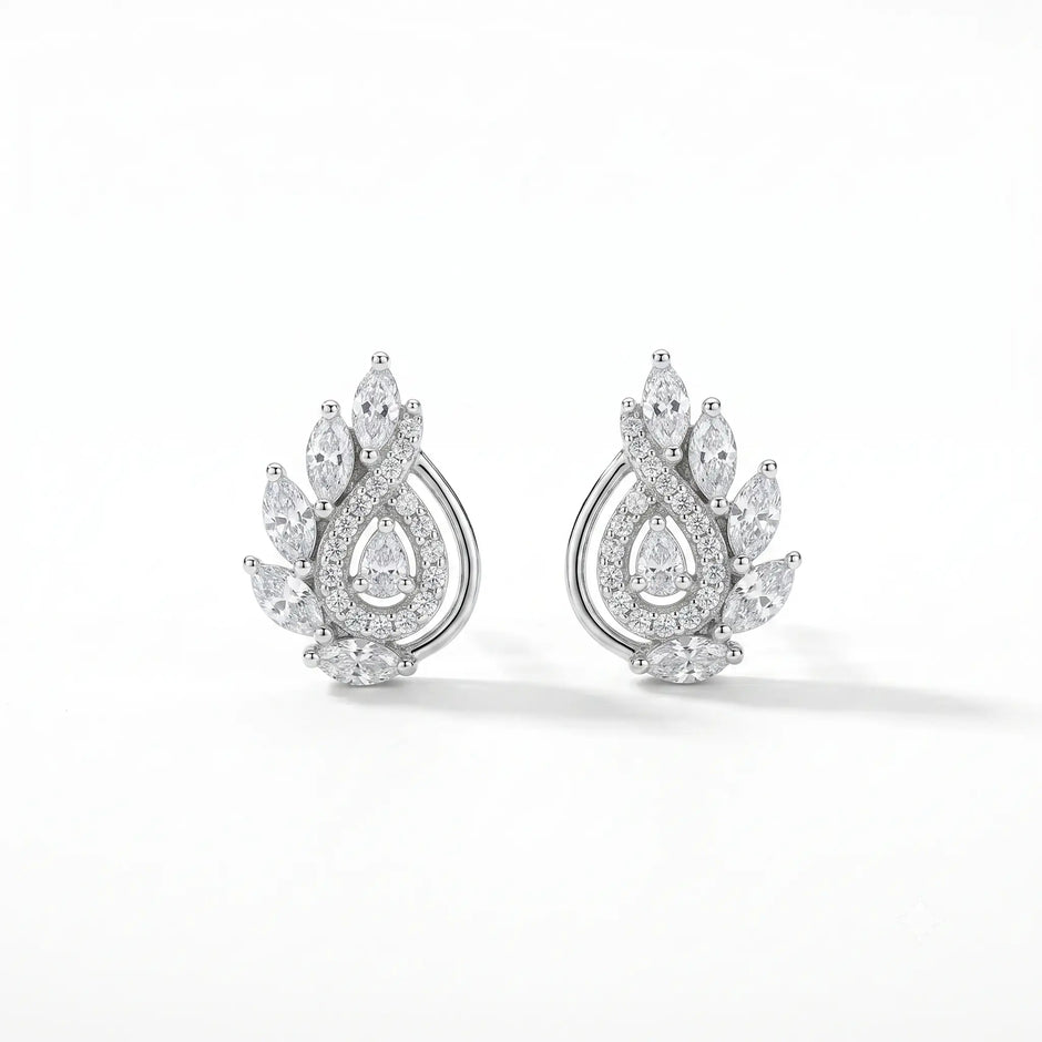 Leaf Swirl Diamond 925 Sterling Silver Stud Earrings for Women