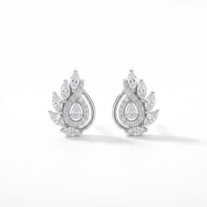 925 Sterling Silver Leaf Design Cubic Zirconia Stud Earrings with Marquise CZ for Women