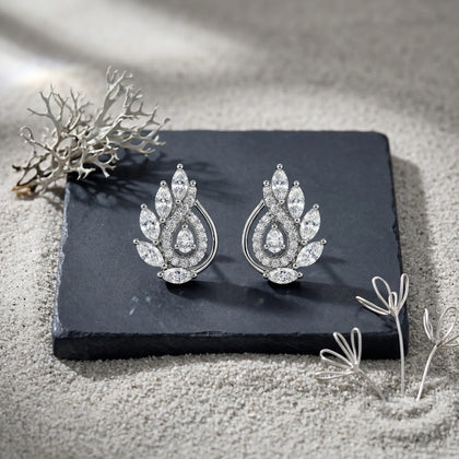 Leaf Swirl Diamond 925 Sterling Silver Stud Earrings for Women