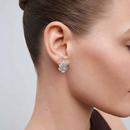 Leaf Swirl Diamond 925 Sterling Silver Stud Earrings for Women