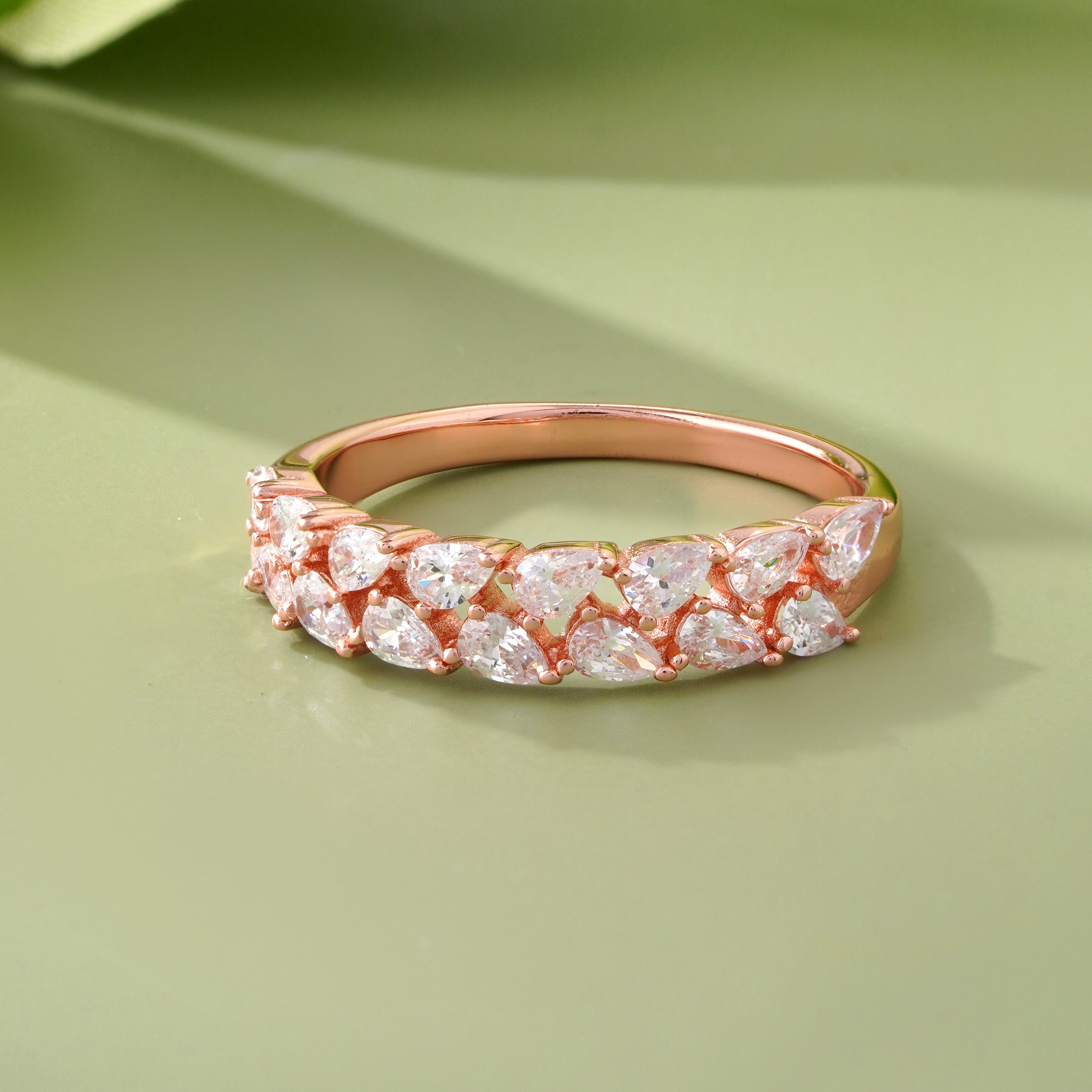 Leaf Design CZ Diamond Rose Gold Ring