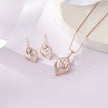 Leaf Pear Drop Diamond CZ 925 Sterling Silver Rose Gold Pendant Set for Women