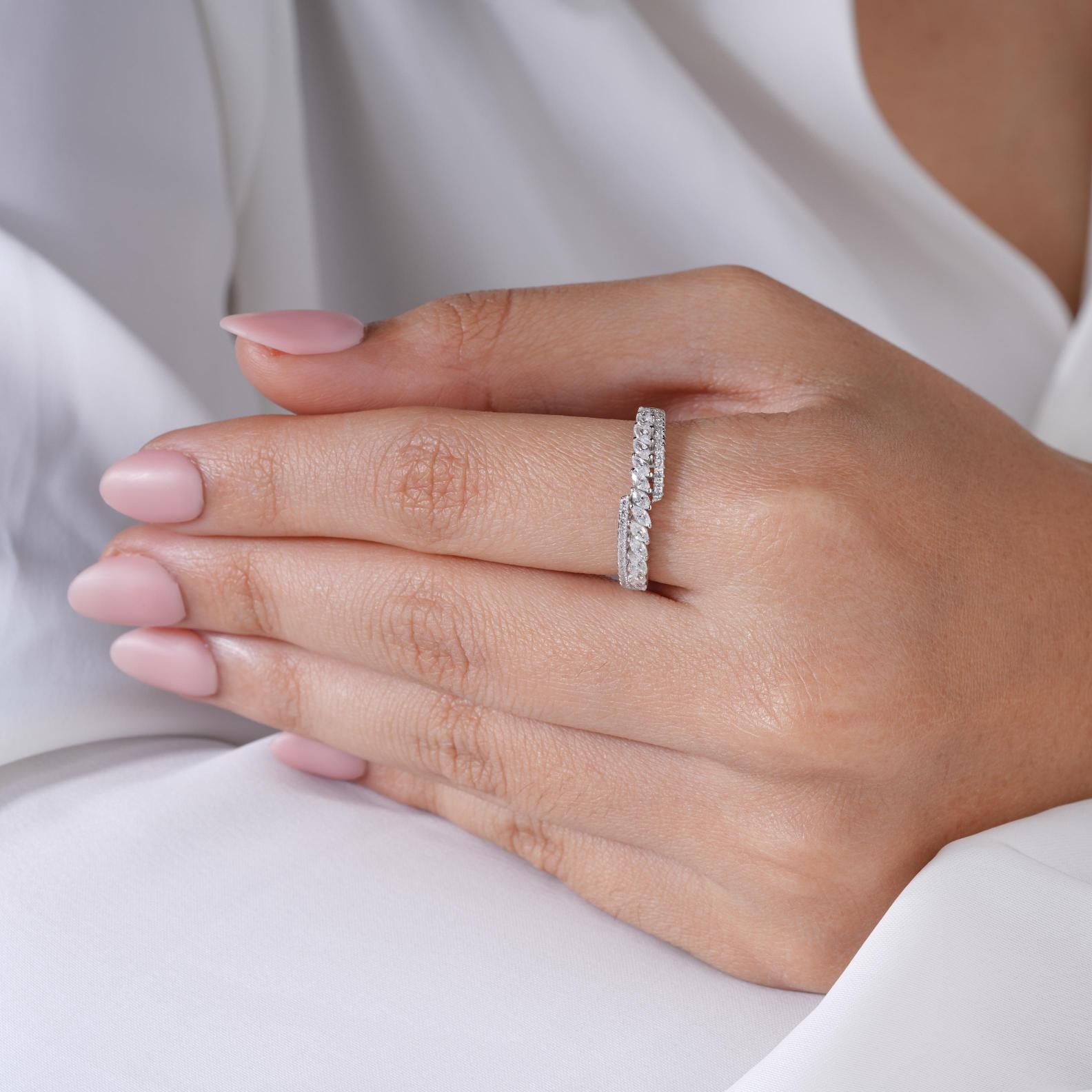 Leaf Diamond 925 Sterling Silver Ring on Hand