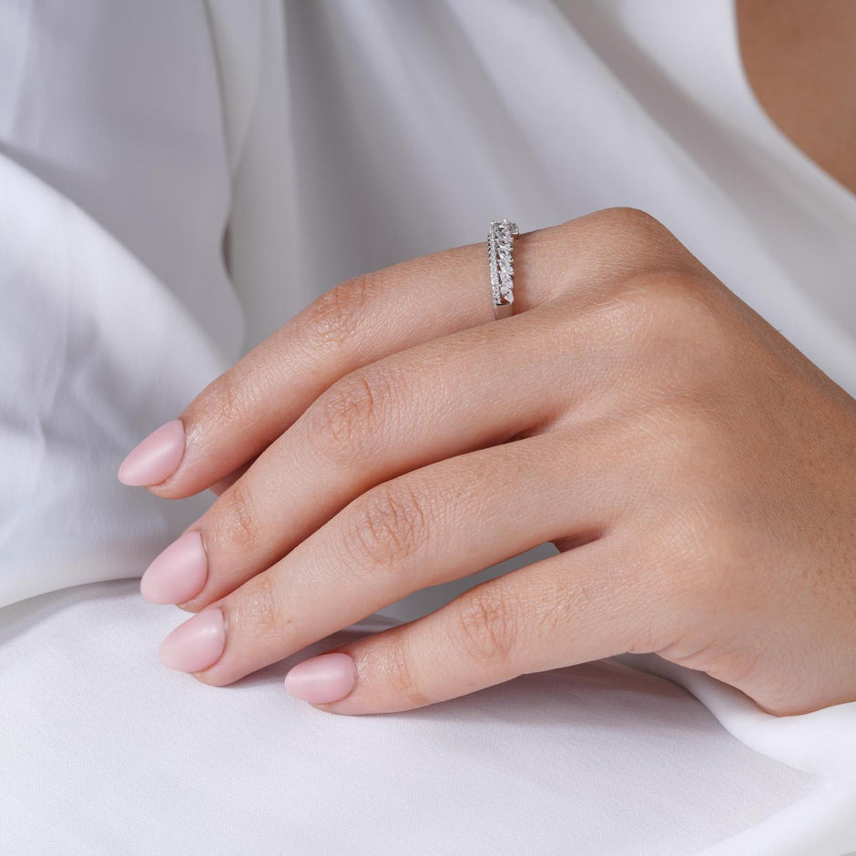 Leaf Diamond 925 Sterling Silver Ring on Hand