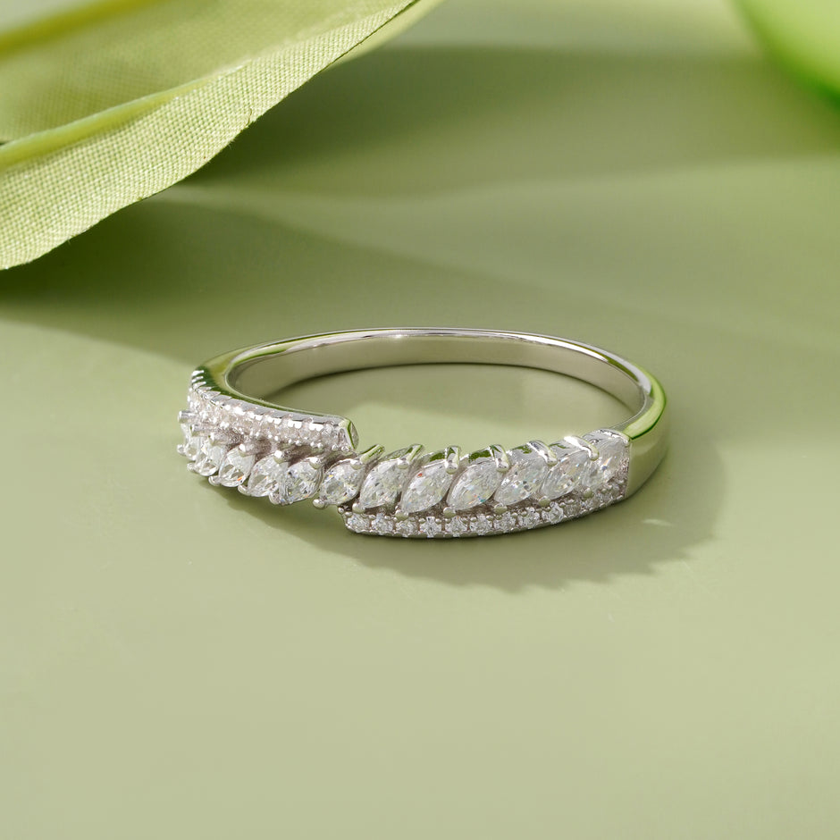 Leaf Diamond 925 Sterling Silver Ring on Hand