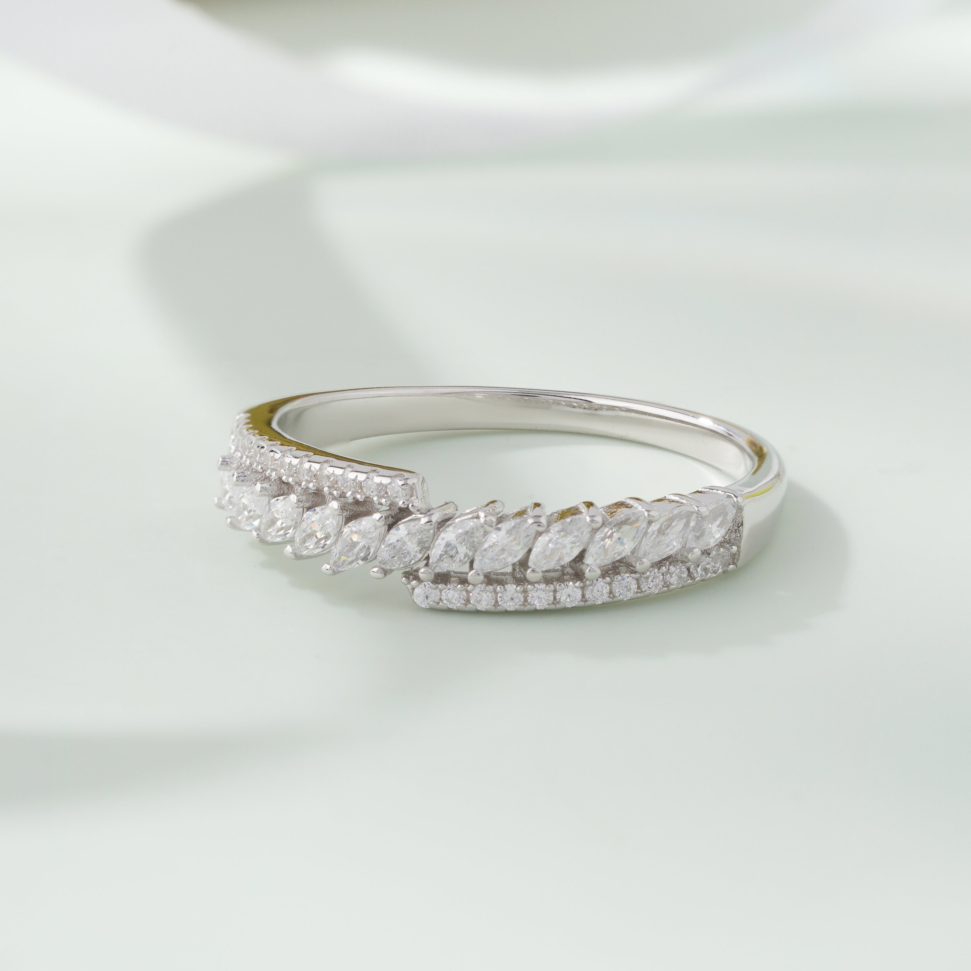 Leaf Diamond 925 Sterling Silver Ring on Hand