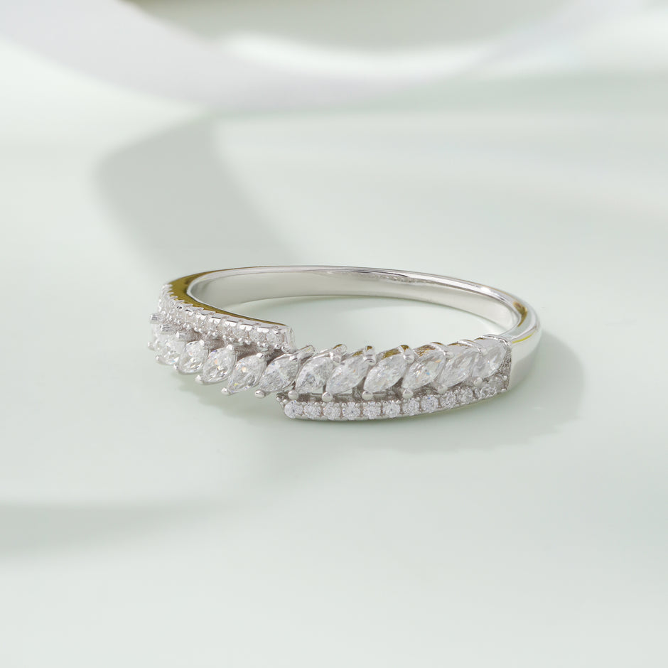 Leaf Diamond 925 Sterling Silver Ring on Hand