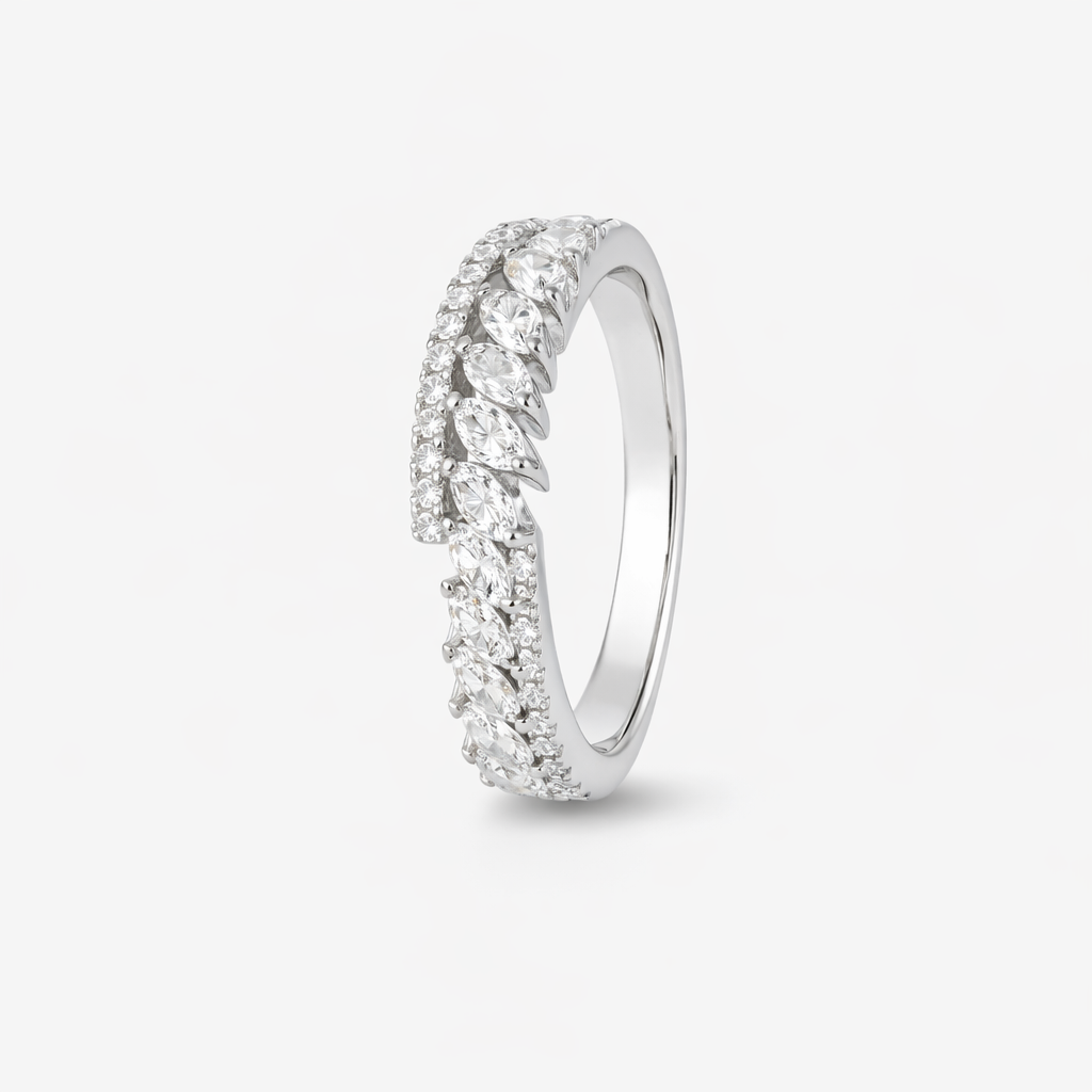 Leaf Diamond 925 Sterling Silver Ring on Hand