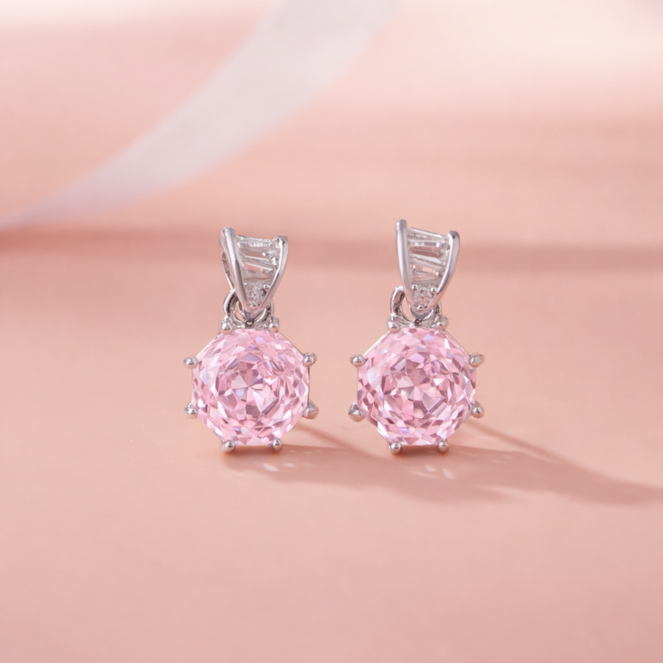 Light Pink Diamond Round Drop Earrings