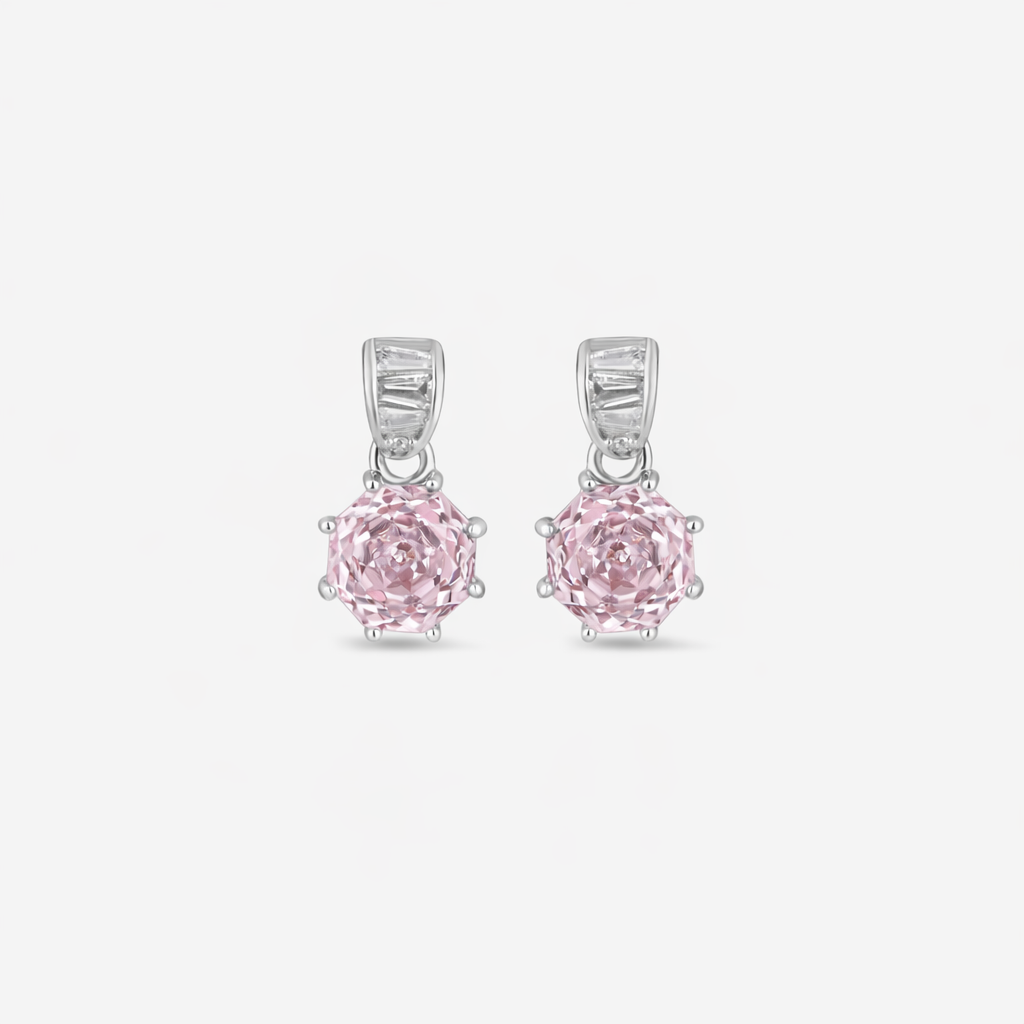 Light Pink Diamond Round Drop Earrings