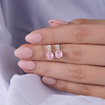 Light Pink Diamond Round Drop Earrings