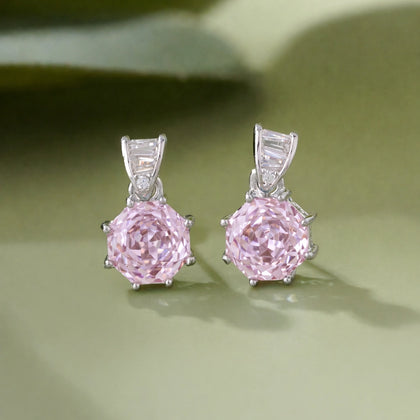 Light Pink Diamond Round Drop Earrings