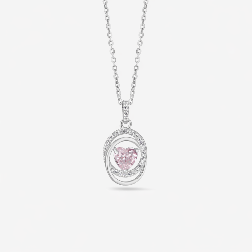 light pink diamond spiral 925 silver pendant chain