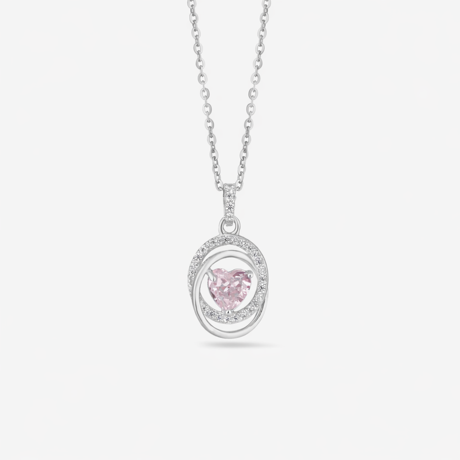 light pink diamond spiral 925 silver pendant chain