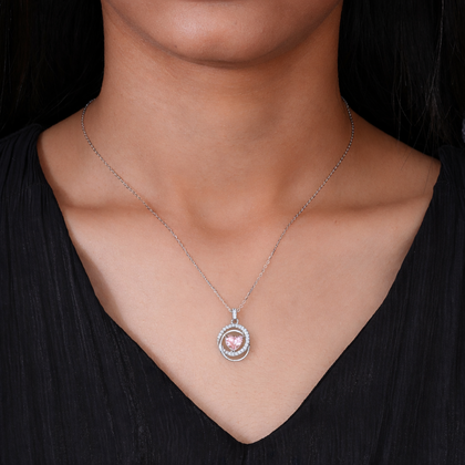 light pink diamond spiral 925 silver pendant chain