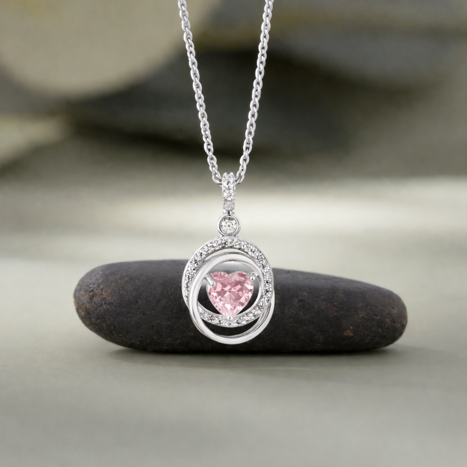 light pink diamond spiral 925 silver pendant chain