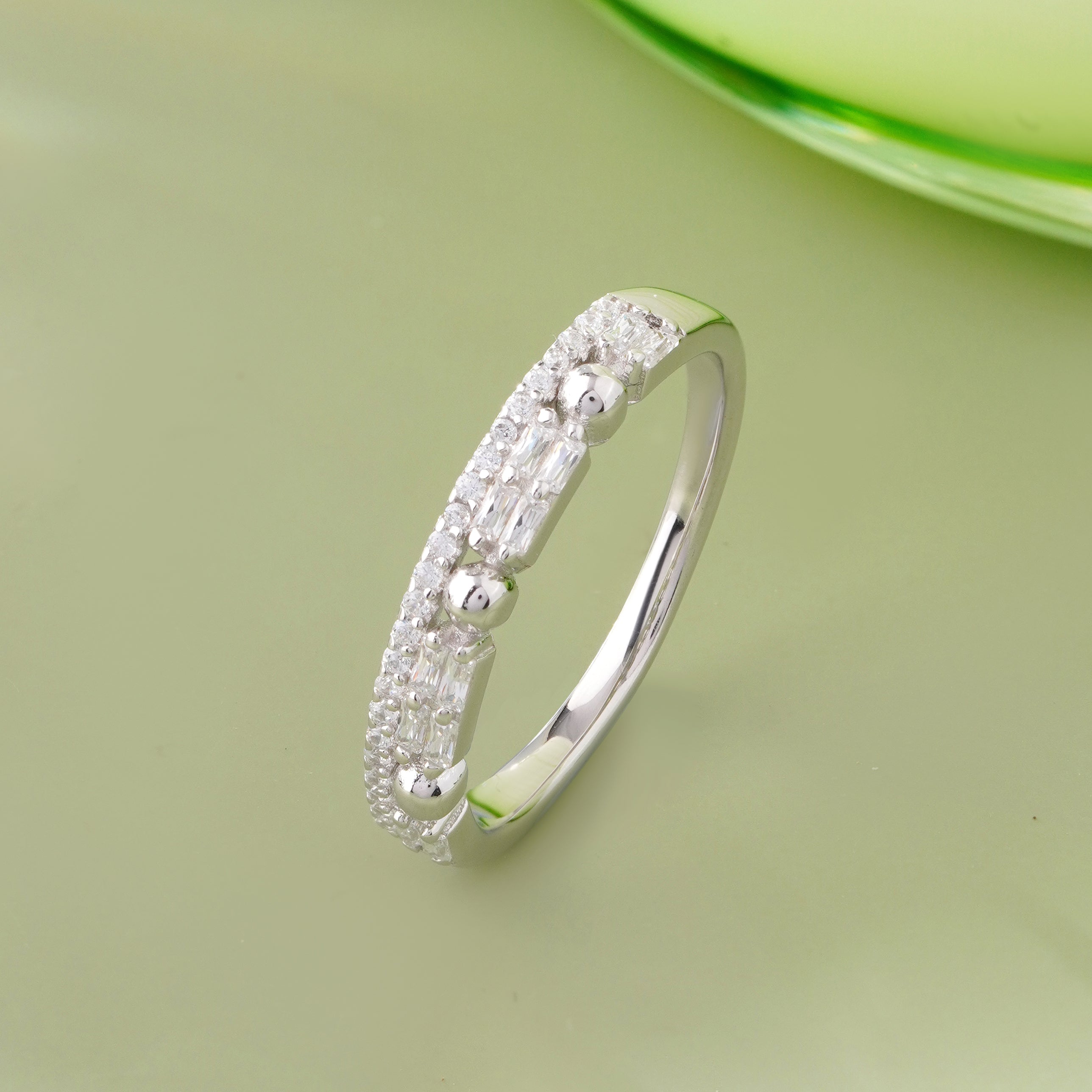 Geometric Diamond Silver Ring