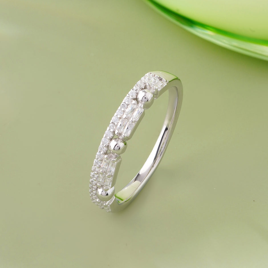 Geometric Diamond Silver Ring