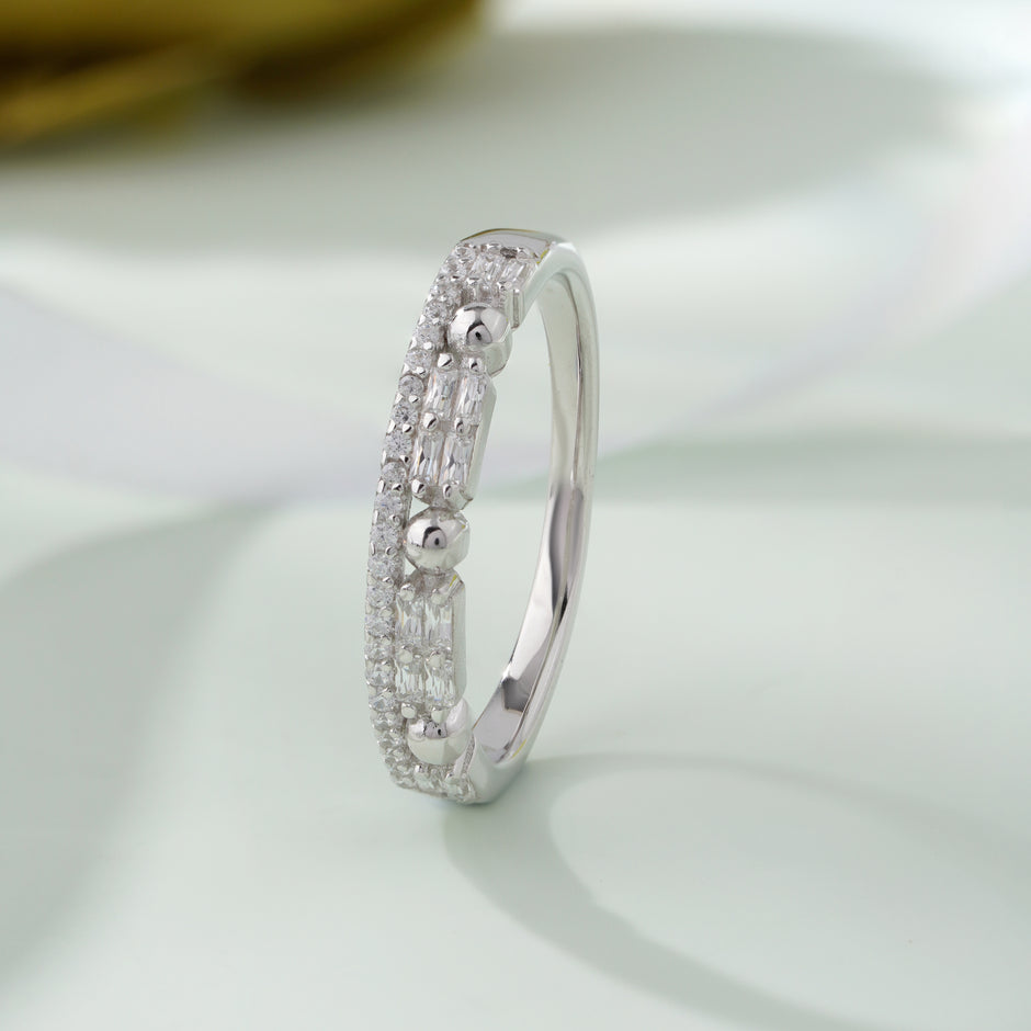 Geometric Diamond Silver Ring