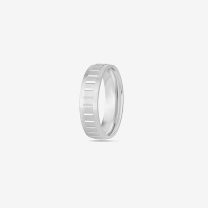 Linear Diamond Cut Textured Silver Ring on Hand