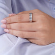 Linear Diamond Cut Textured Silver Ring on Hand
