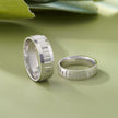 Linear Diamond Cut Textured Silver Ring on Hand