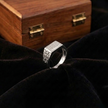 Linear Stone Design 925 Sterling Silver Men's Ring with Geometric Cutwork