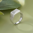 Linear Stone Design 925 Sterling Silver Men's Ring with Geometric Cutwork