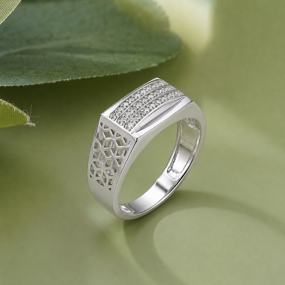 Elegant 925 Sterling Silver Ring for Men with Pavé CZ Diamonds