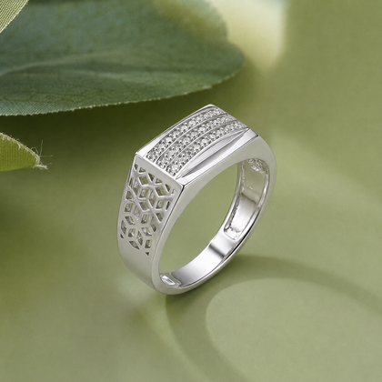 Elegant 925 Sterling Silver Ring for Men with Pavé CZ Diamonds