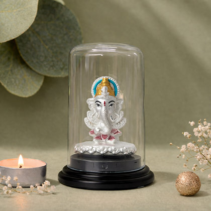 Lord Ganesha Idol with Glass Dome