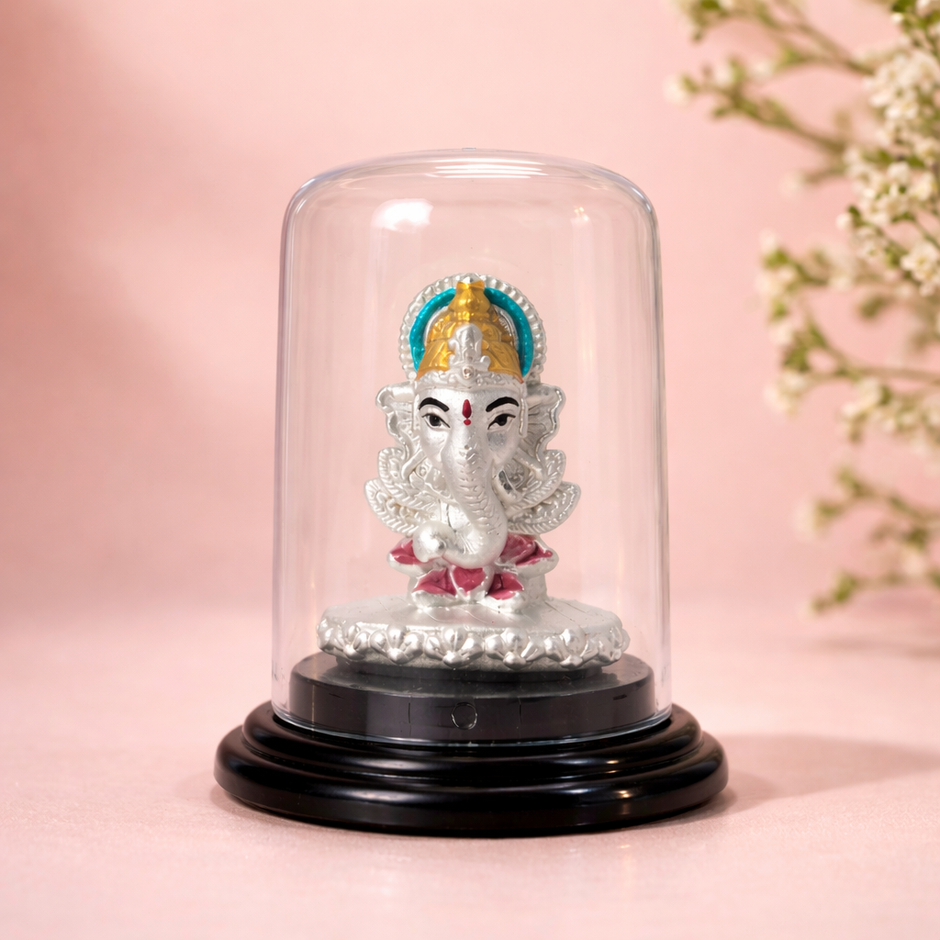 Lord Ganesha Idol with Glass Dome