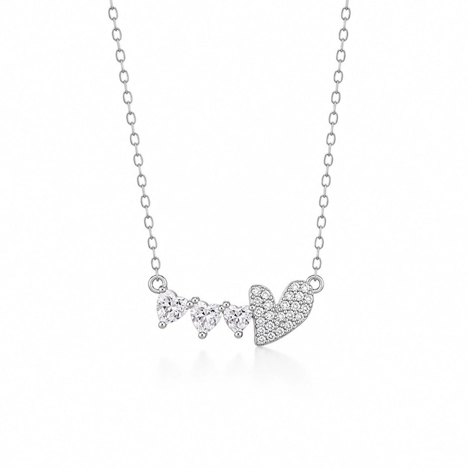 Love Heart Diamond 925 Sterling Silver Pendant Chain for Women