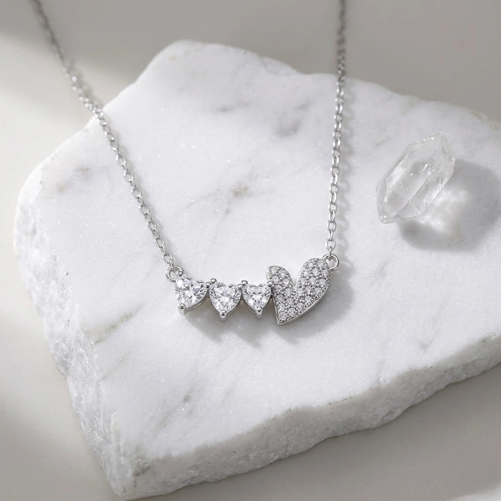 Love Heart Diamond 925 Sterling Silver Pendant Chain for Women