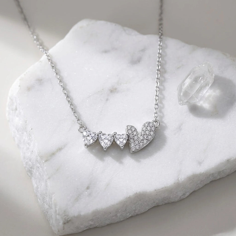 Love Heart Diamond 925 Sterling Silver Pendant Chain for Women