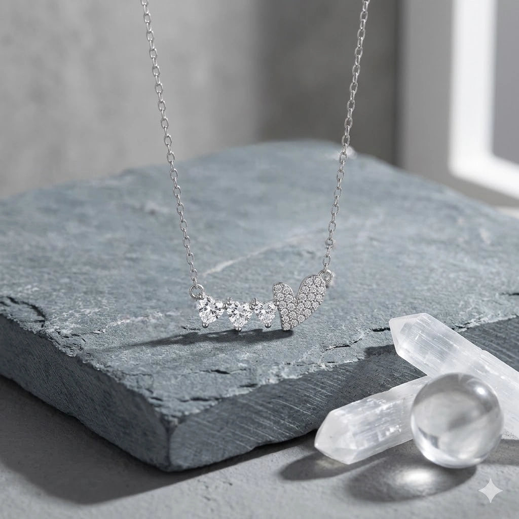 Love Heart Diamond 925 Sterling Silver Pendant Chain for Women