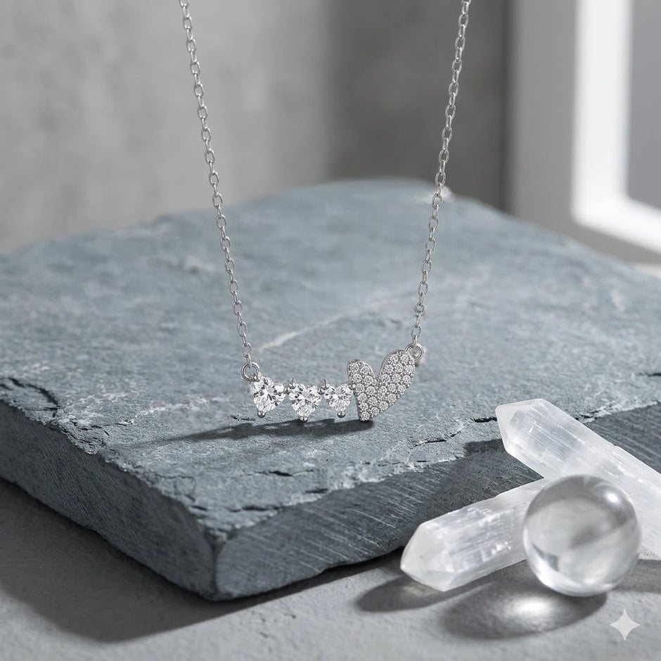 Love Heart Diamond 925 Sterling Silver Pendant Chain for Women
