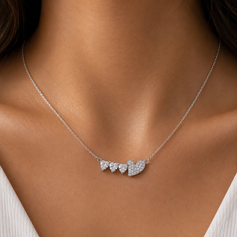 Love Heart Diamond 925 Sterling Silver Pendant Chain for Women