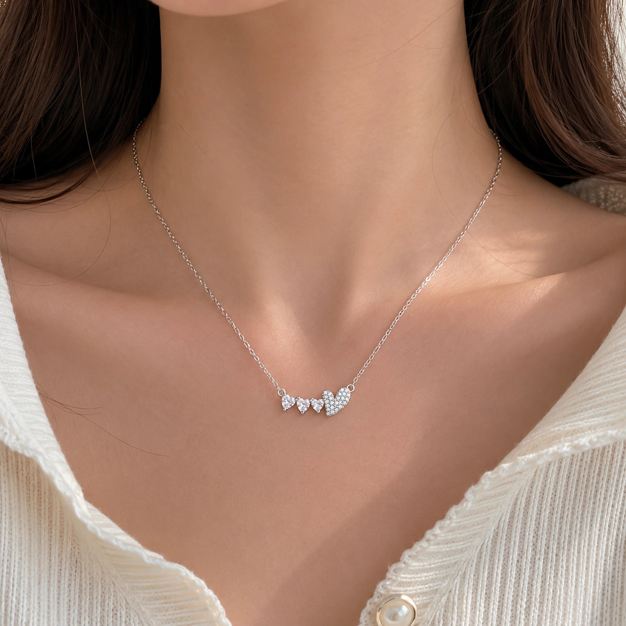 Love Heart Diamond 925 Sterling Silver Pendant Chain for Women
