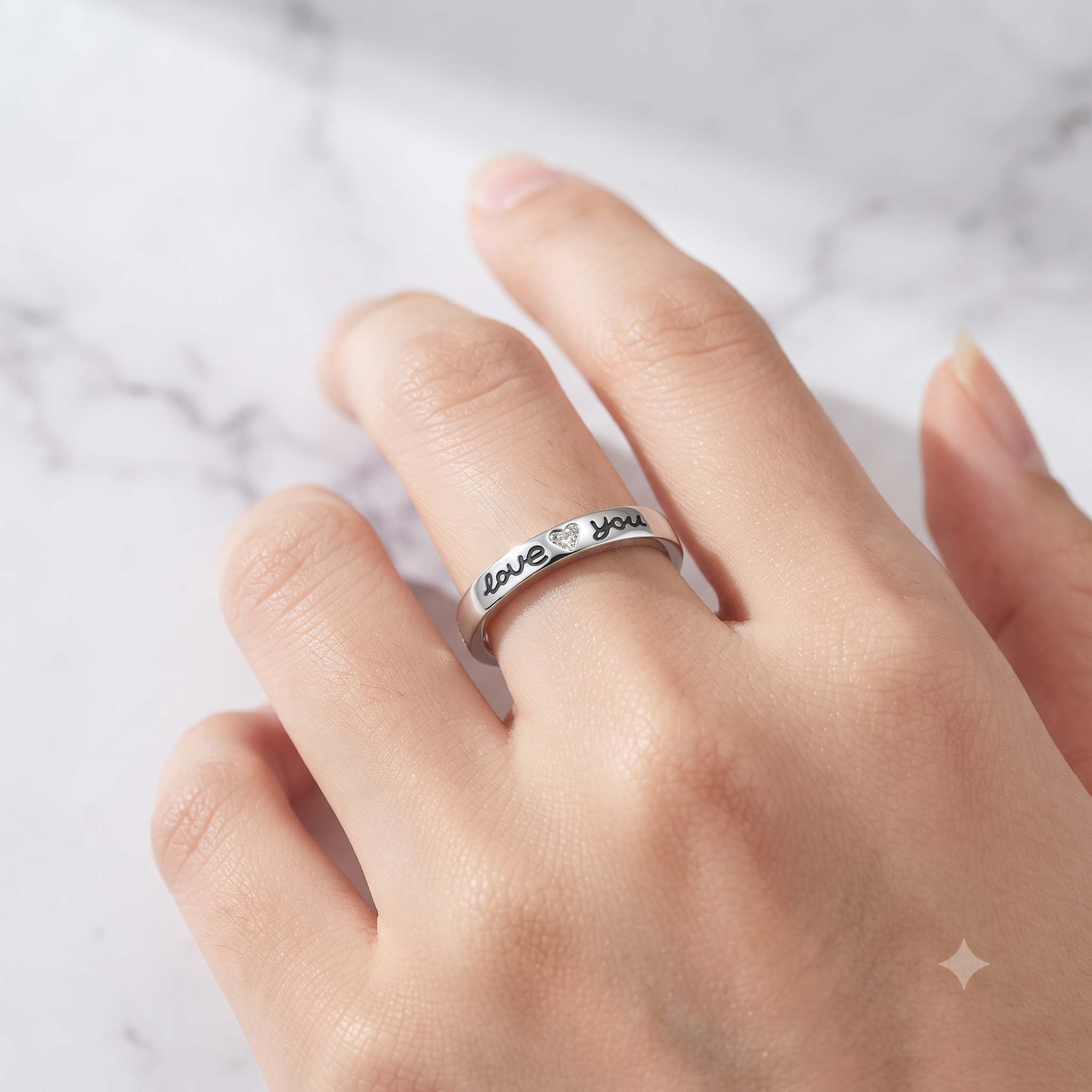 Love Heart Engraved 925 Sterling Silver Ring for Women