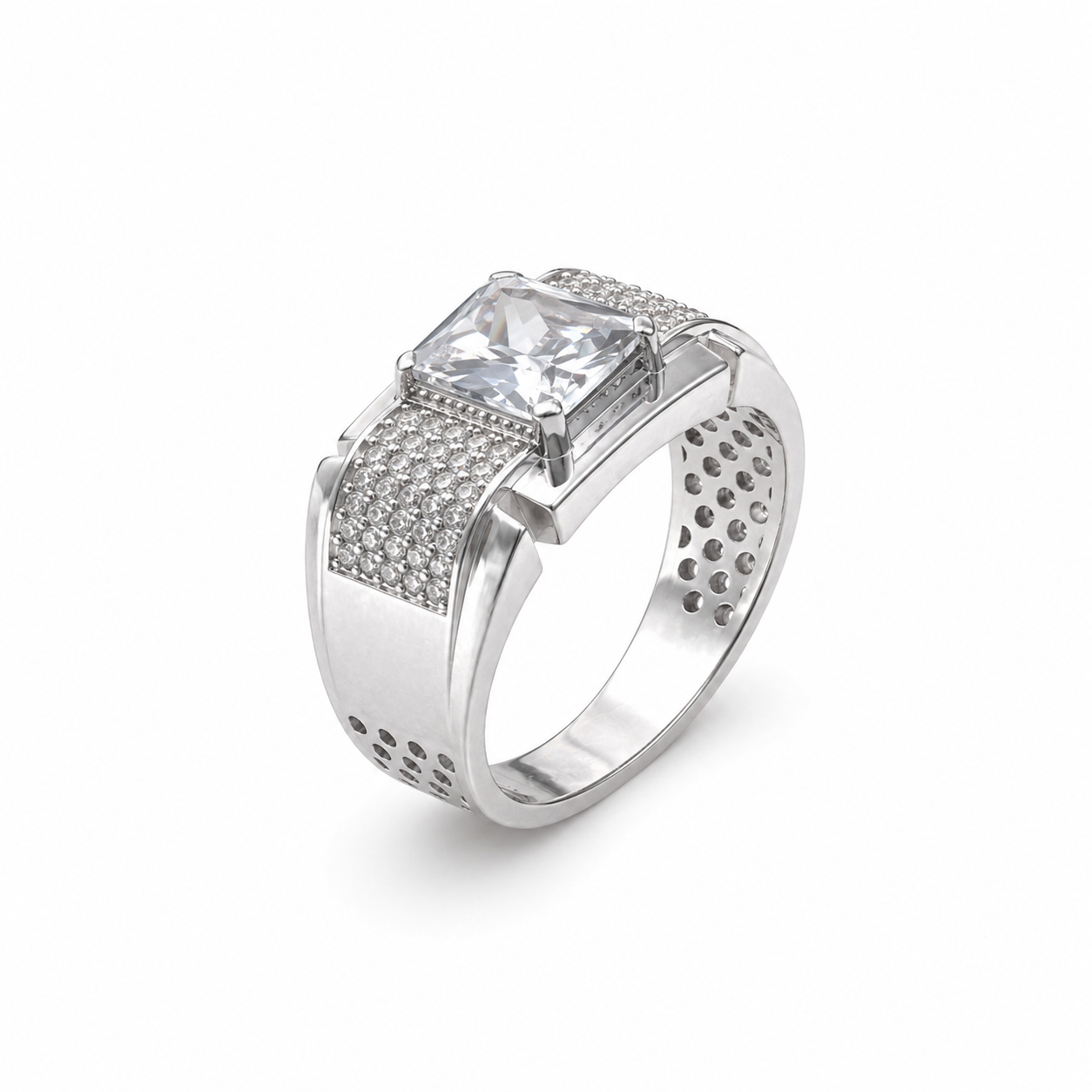 Luxury Raised Square Stone 925 Sterling Silver Men's Statement Ring