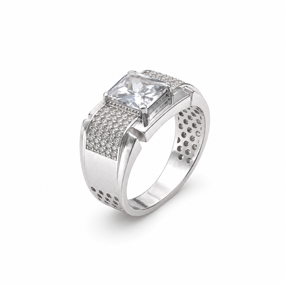 Luxury Raised Square Stone 925 Sterling Silver Men's Statement Ring
