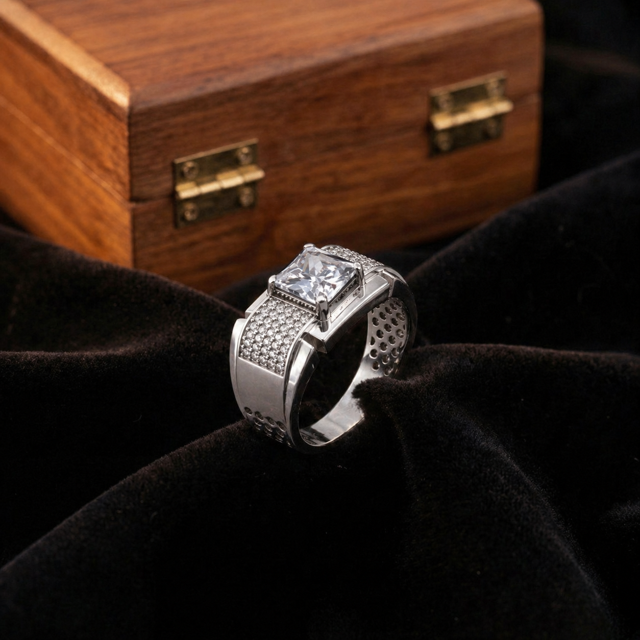 Luxury Raised Square Stone 925 Sterling Silver Men's Statement Ring