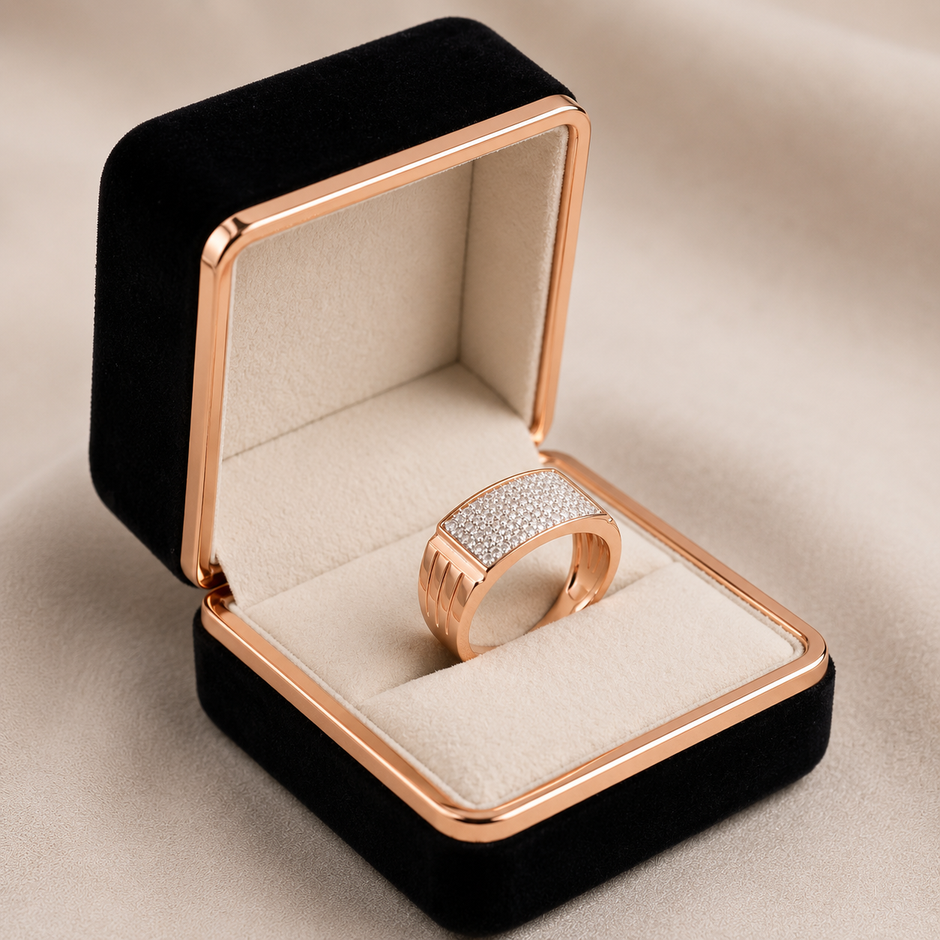 Rose Gold Square CZ 925 Sterling Silver Ring for Men