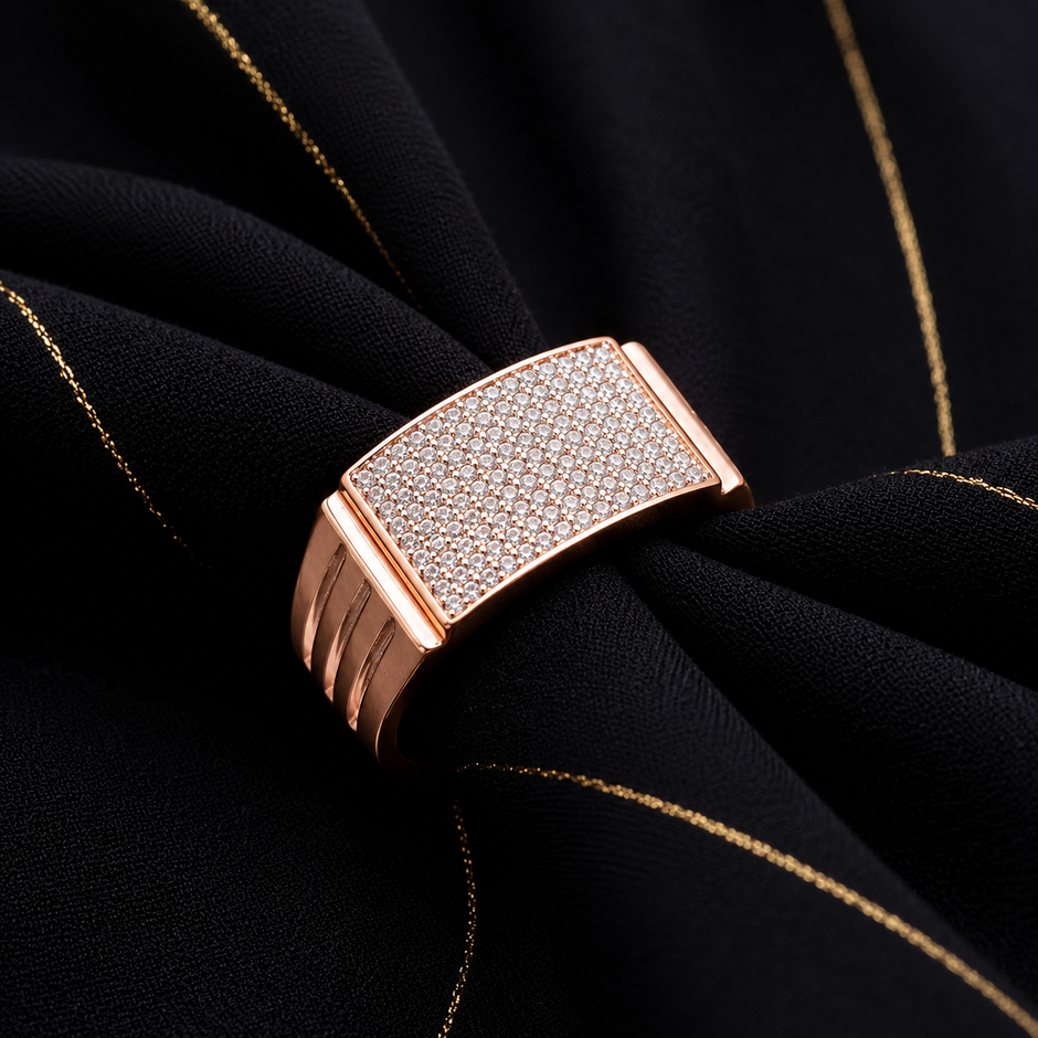 Rose Gold Square CZ 925 Sterling Silver Ring for Men