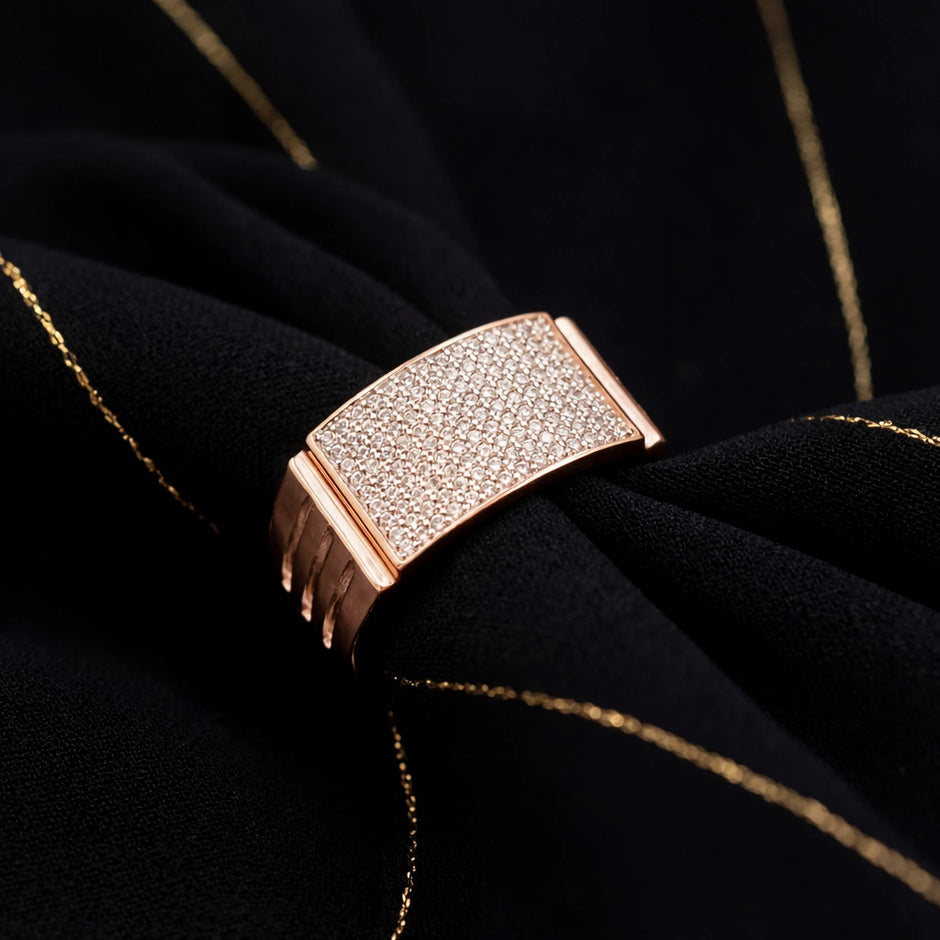 Rose Gold Square CZ 925 Sterling Silver Ring for Men