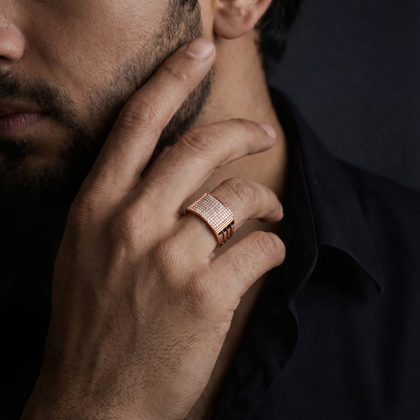 Luxury Bold Diamond-Set 925 Sterling Silver Rose Gold Ring Foe Men