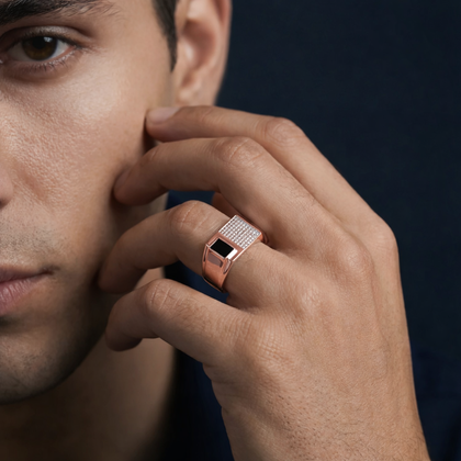 Luxury Diamond 925 Sterling Silver Rose Gold Ring for Men