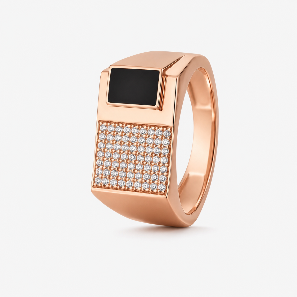 Rose Gold Finish Sterling Silver Ring for Men with Black Enamel